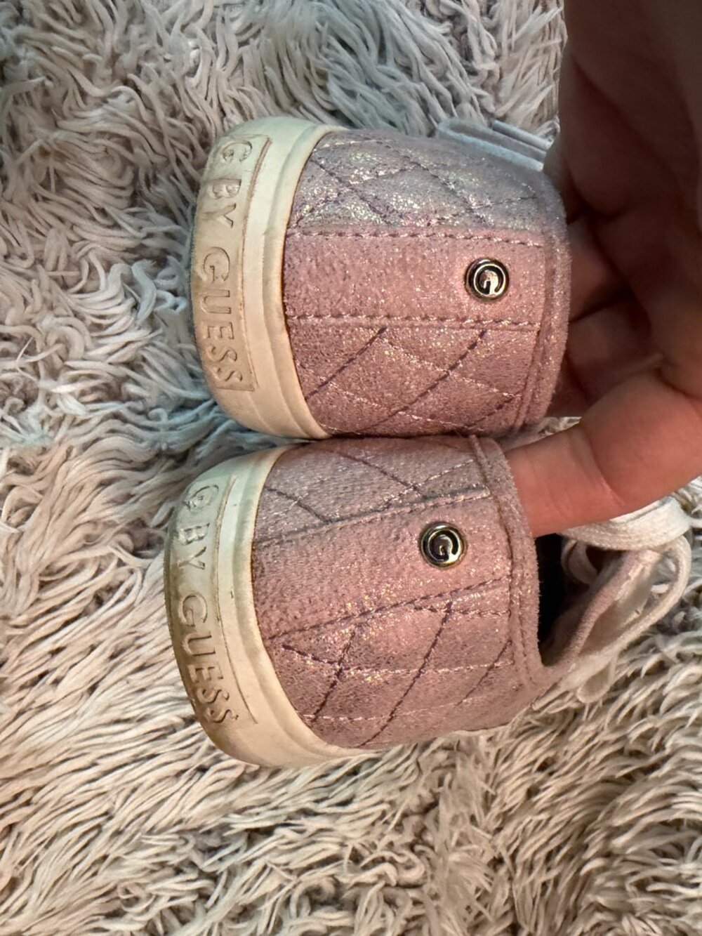 Womens Guess Sneakers Pink Glitter Sparkle Size 9M - Picture 5 of 7